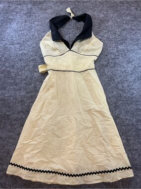 Rock Steady Pinup Vintage Rockabilly Yellow Halter A-Line Dress Black Trim S
